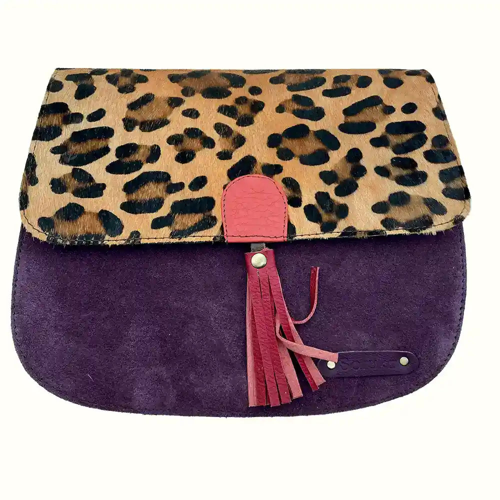 Borsa A Tracolla Donna In Finta Pelle Scamosciata Leopardata - Leggera E Capiente Per Autunno/Inverno - Stampa Ghepardo