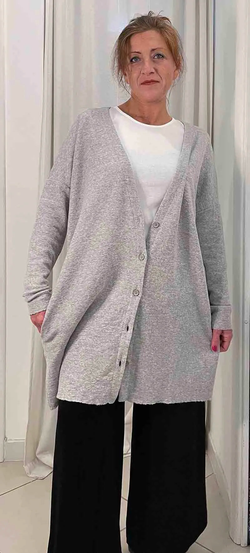 Cardigan Donna Bio lungo bybasics in lana merino con bottoni