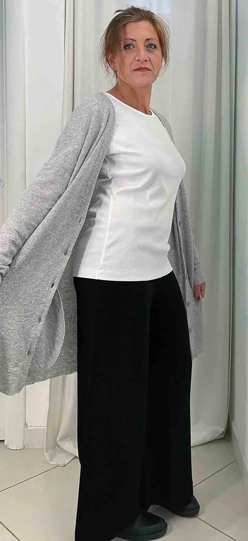Cardigan Donna Bio lungo bybasics in lana merino con bottoni