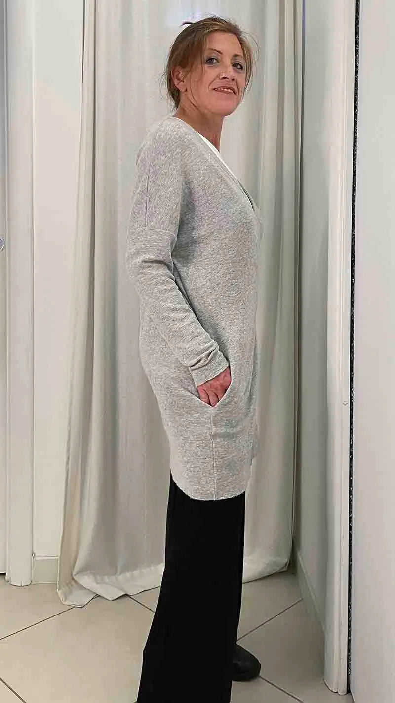 Cardigan Donna Bio lungo bybasics in lana merino con bottoni
