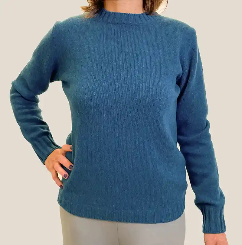 Maglione Donna di Cashmere Rigenerato Blu Petrolio