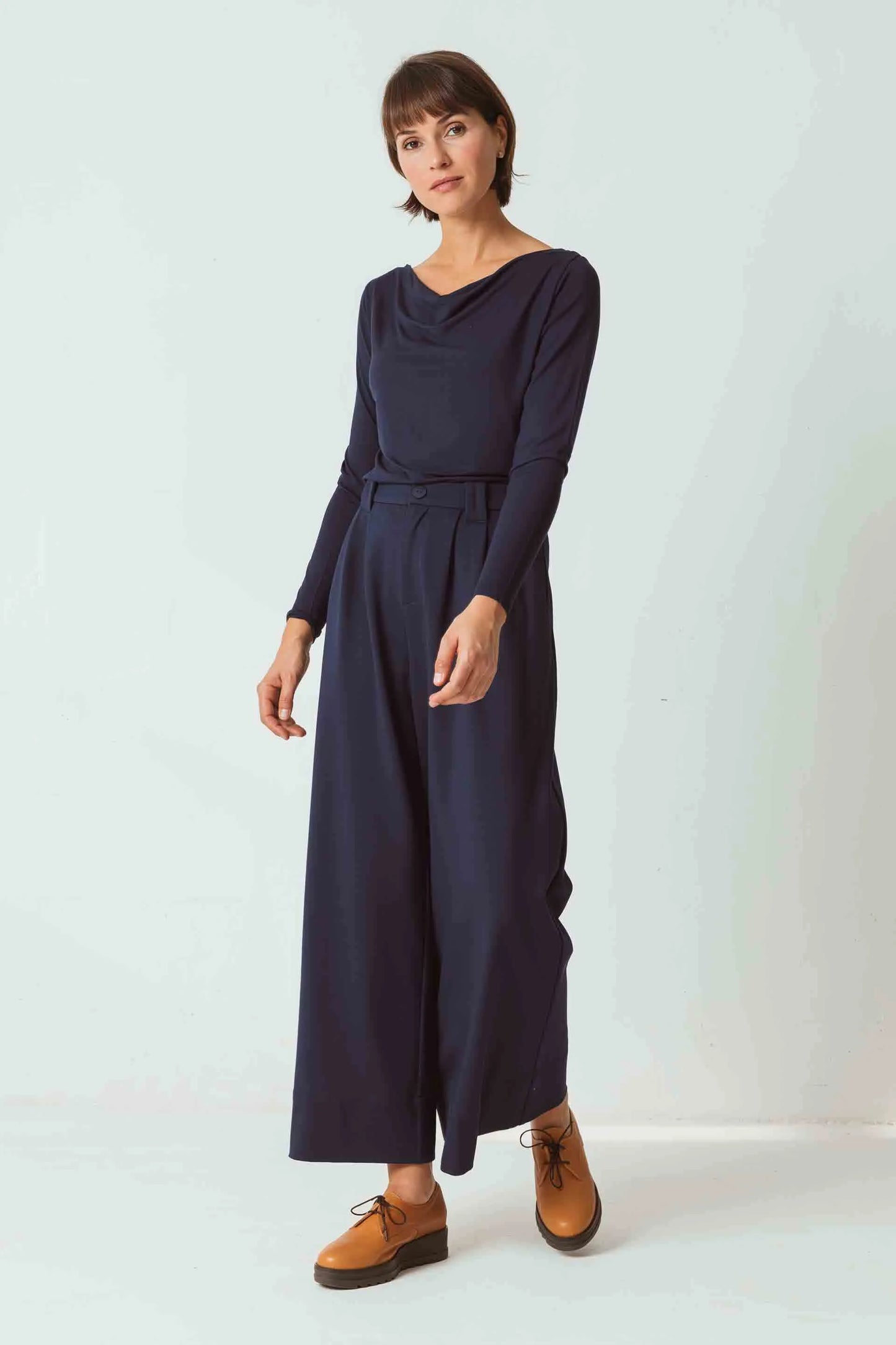 SKFK T-shirt donna bio a manica lunga con collo drappeggiato in TENCEL