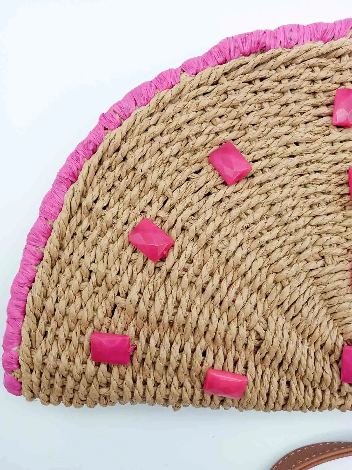 Pochette Donna in Rafia decorata con Giada Fucsia