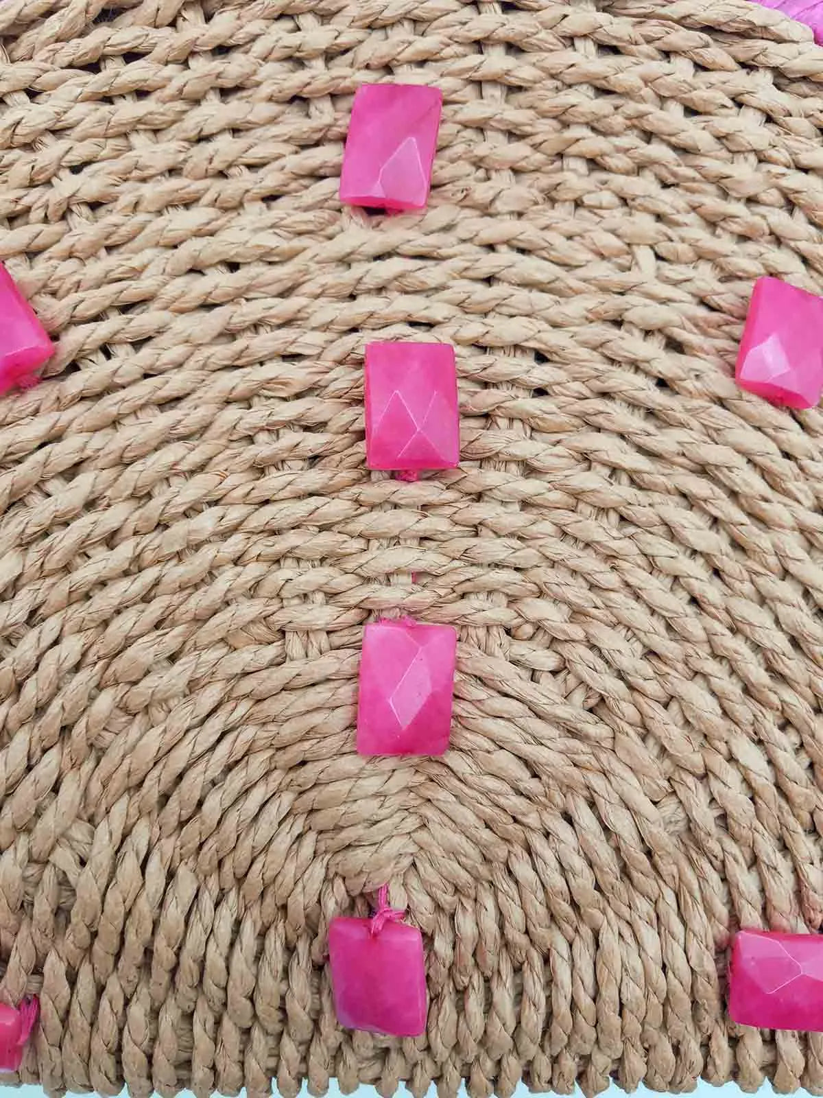 Pochette Donna in Rafia decorata con Giada Fucsia