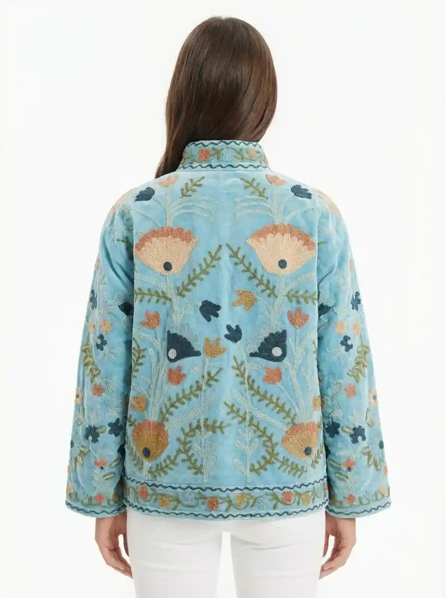 Giacca in stile Suzani in velluto ricamato a mano