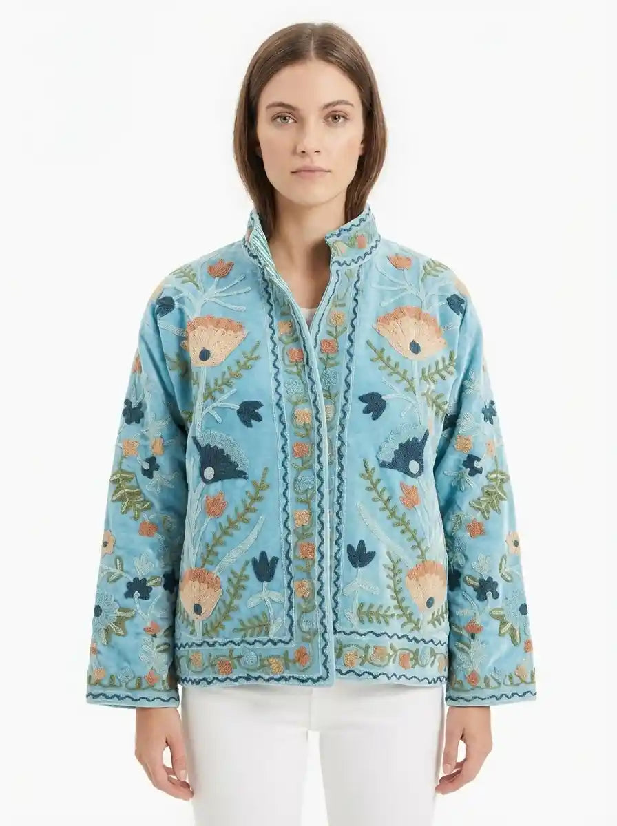 Giacca in stile Suzani in velluto ricamato a mano