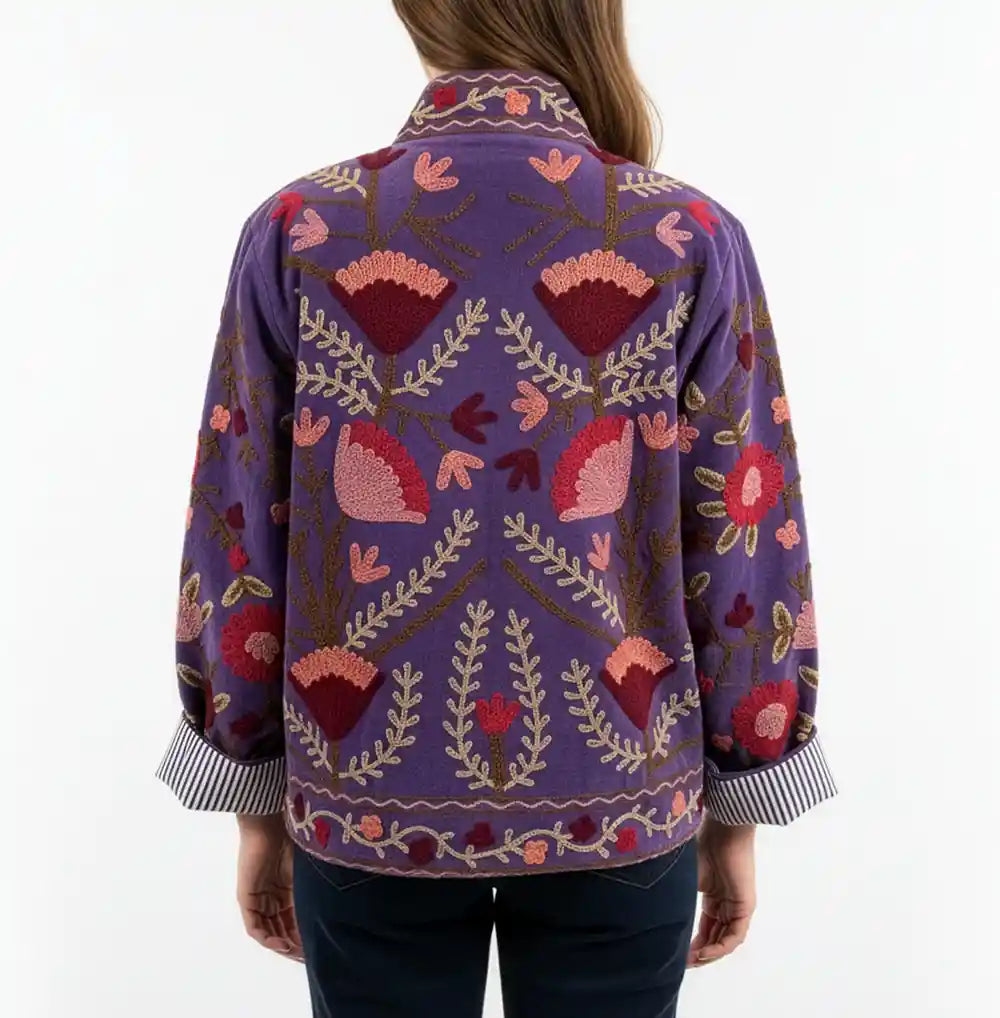 Giacca Donna in velluto con motivo floreale ricamato