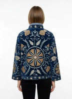 Giacca in Velluto Blu ricamata con disegno floreale