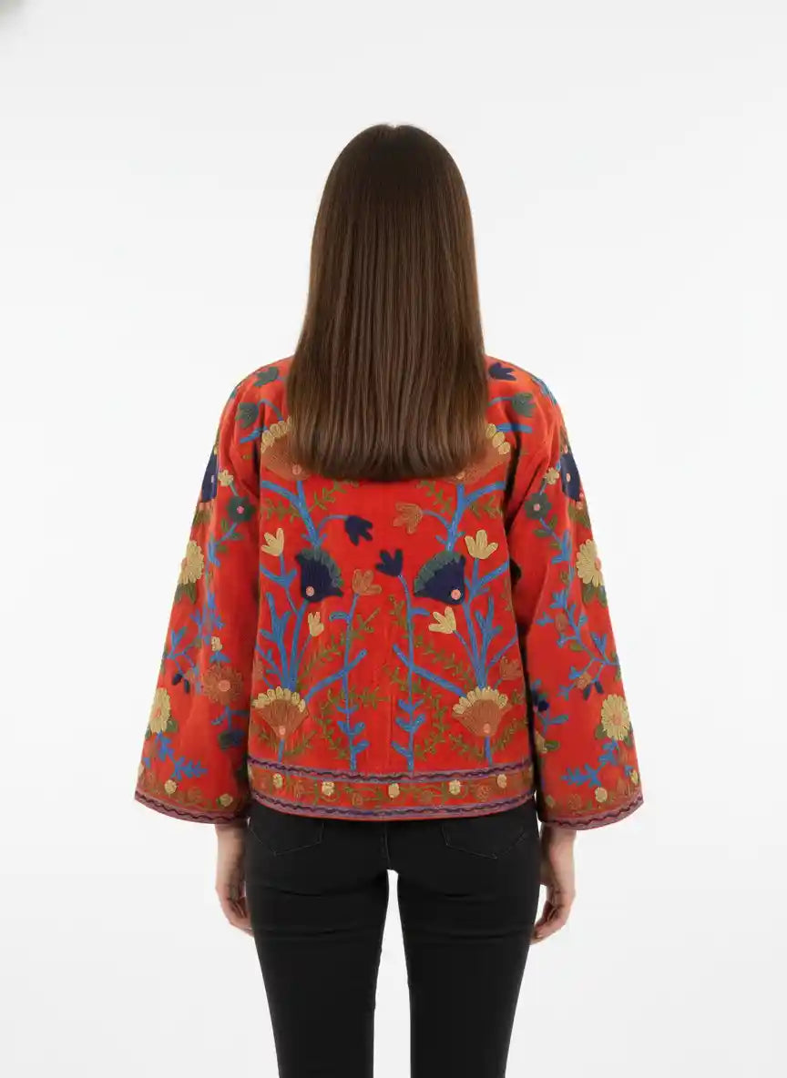 Giacca donna stile Suzani in velluto rosso