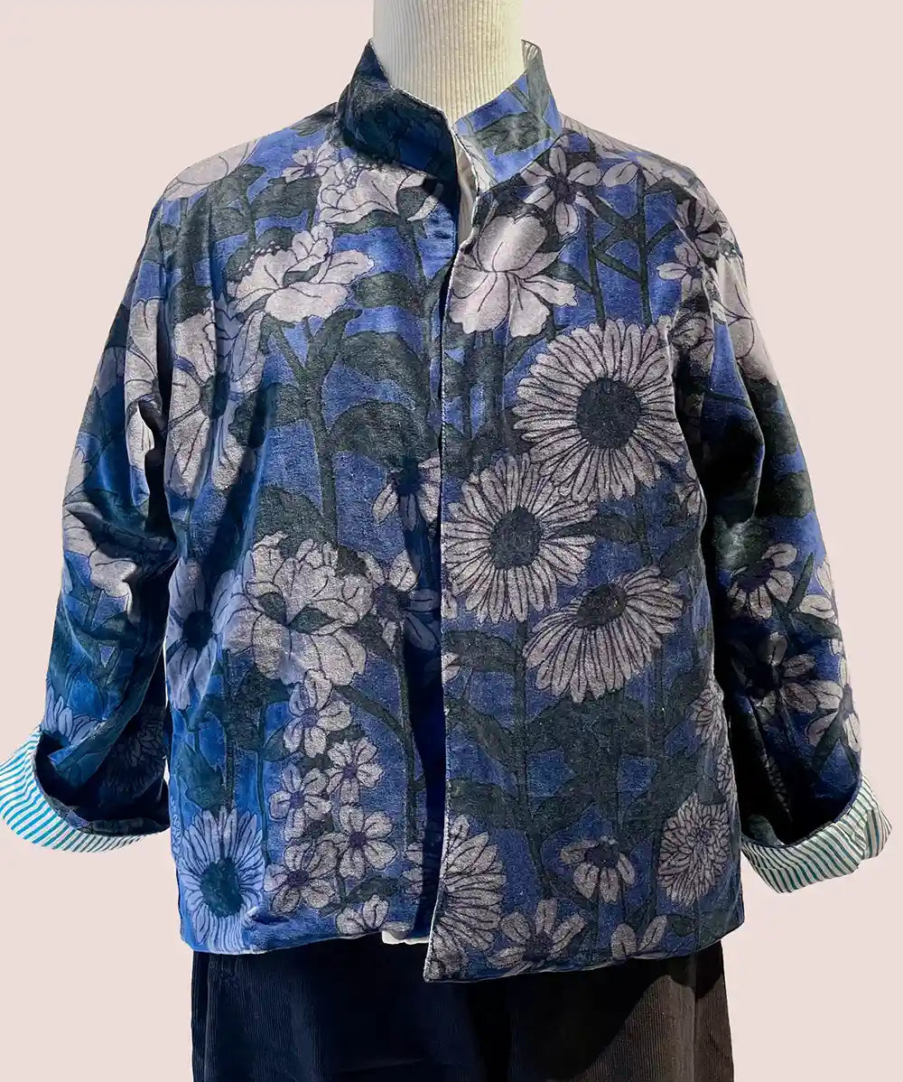 Giacca di velluto stile Suzani con stampa a blocchi