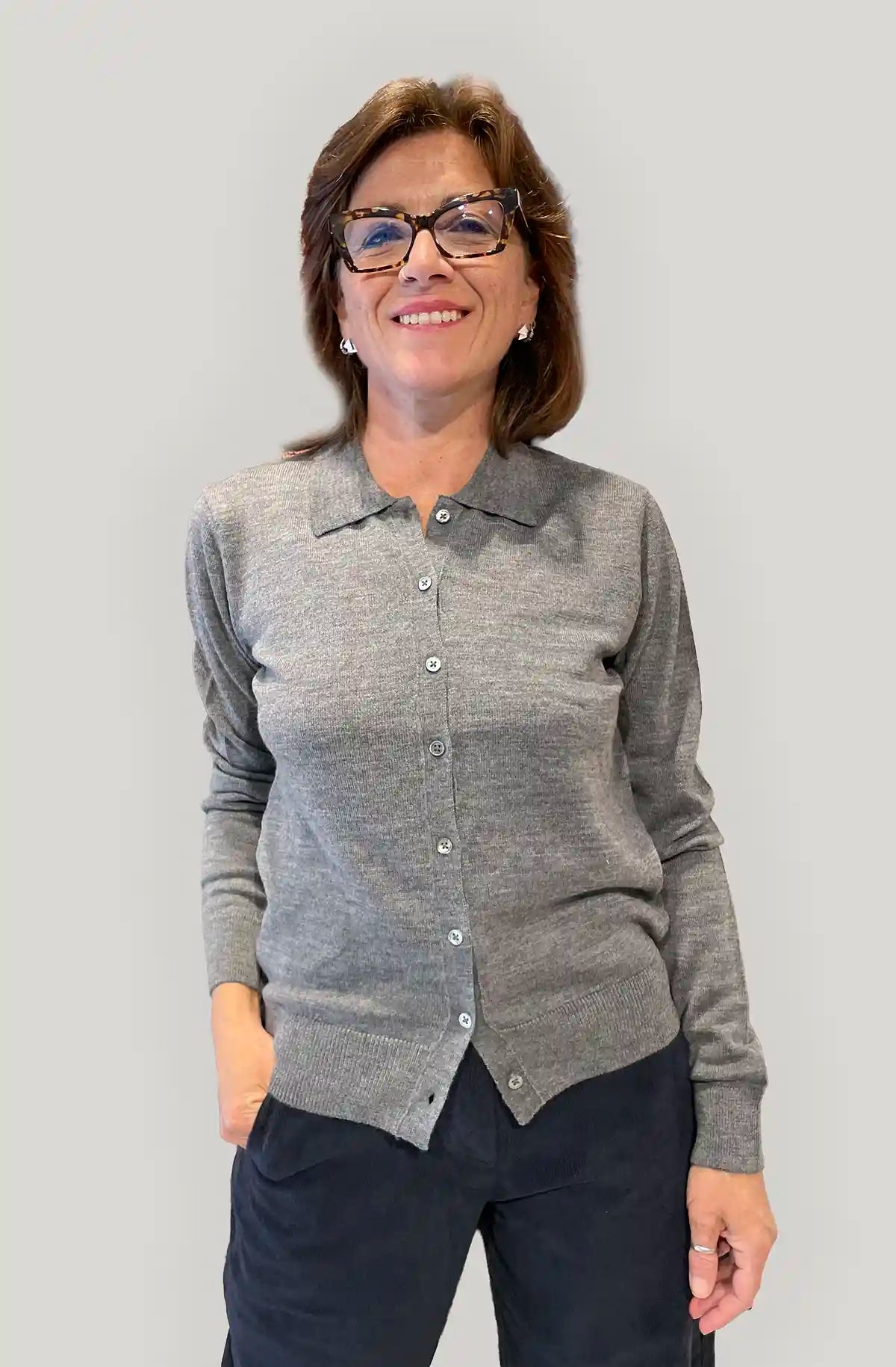 Polo Donna in Lana Merino con Bottoni – Grigio