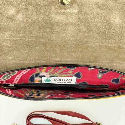 Borsa Soruka Pochette pelle Gialla frontale, Pattina Animalier in Cavallino Leopardato
