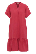 Abito mussola cotone bio GOTS rosso granato scollo V tasche frontale
