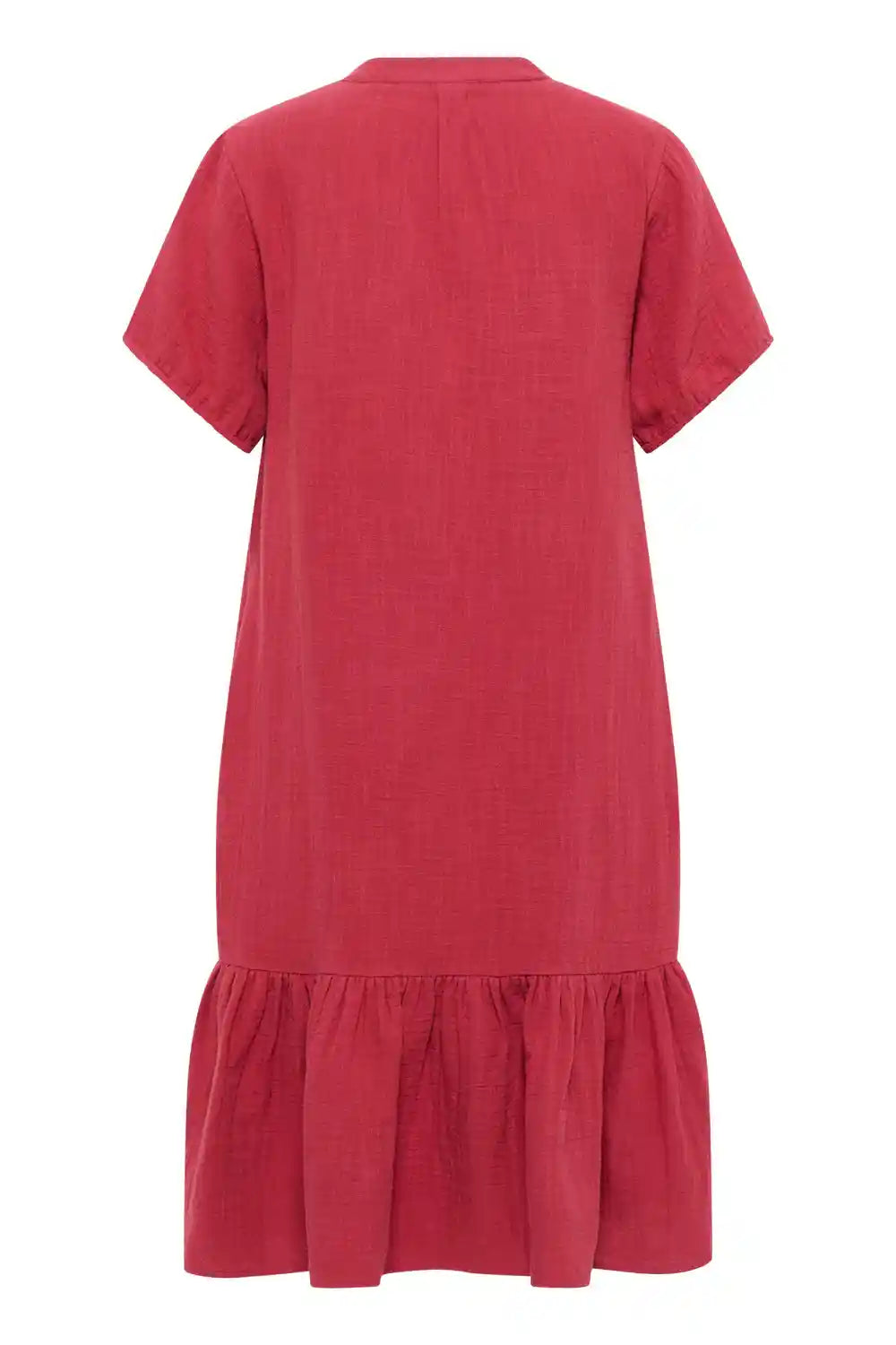 Abito mussola slub cotone biologico rosso granato vista posteriore
