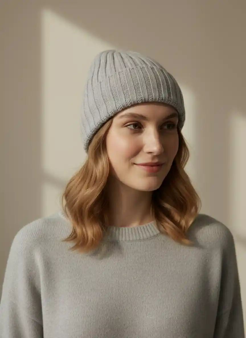 Cappello in cashmere grigio chiaro Beanie Donna