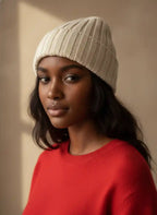 Cappello in cashmere rigenerato panna - Beanie donna