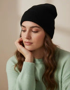 Berretto a Maglia liscia in Cashmere Rigenerato Nero - Unisex