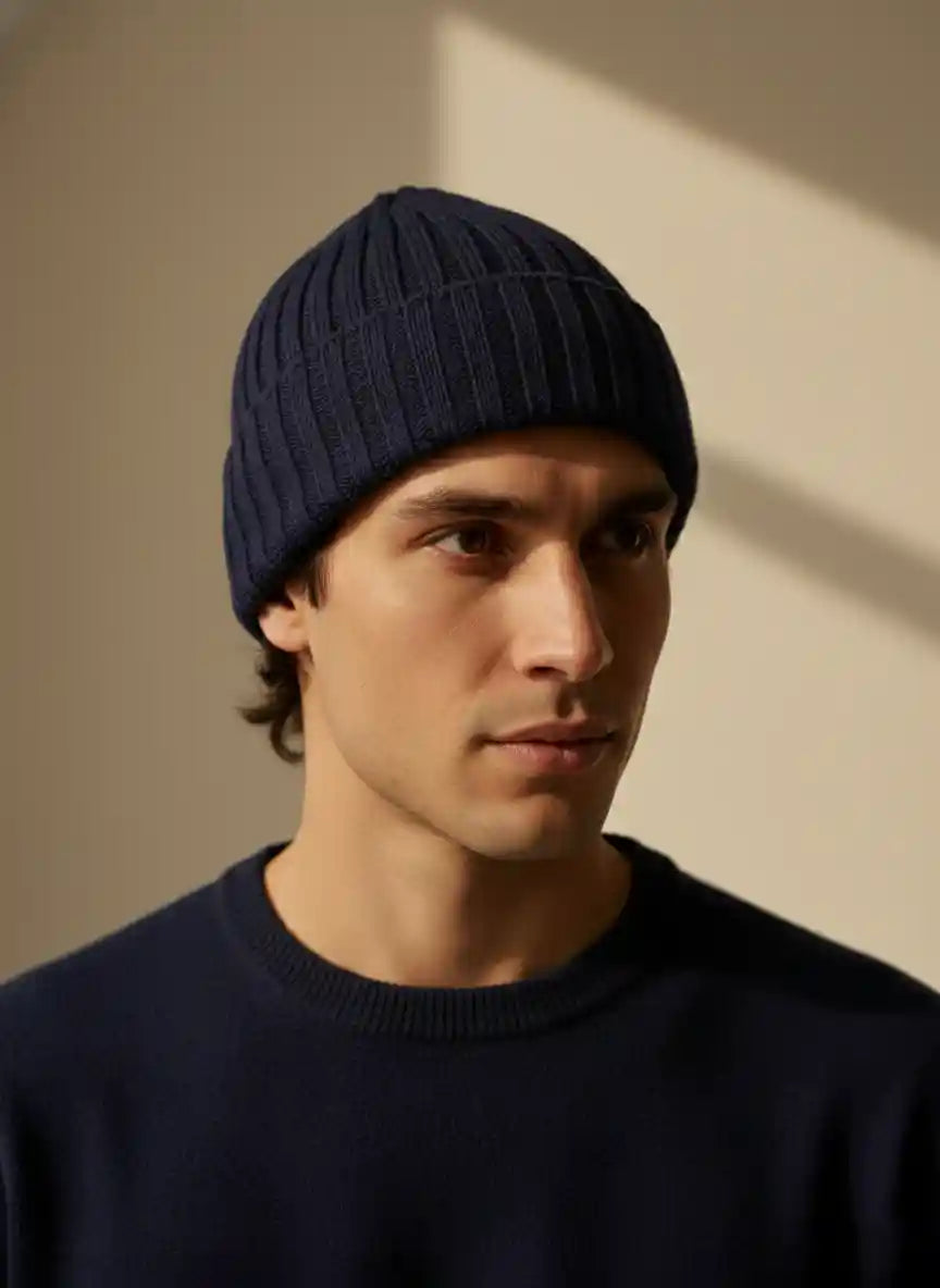 Cappello in cashmere blu scuro