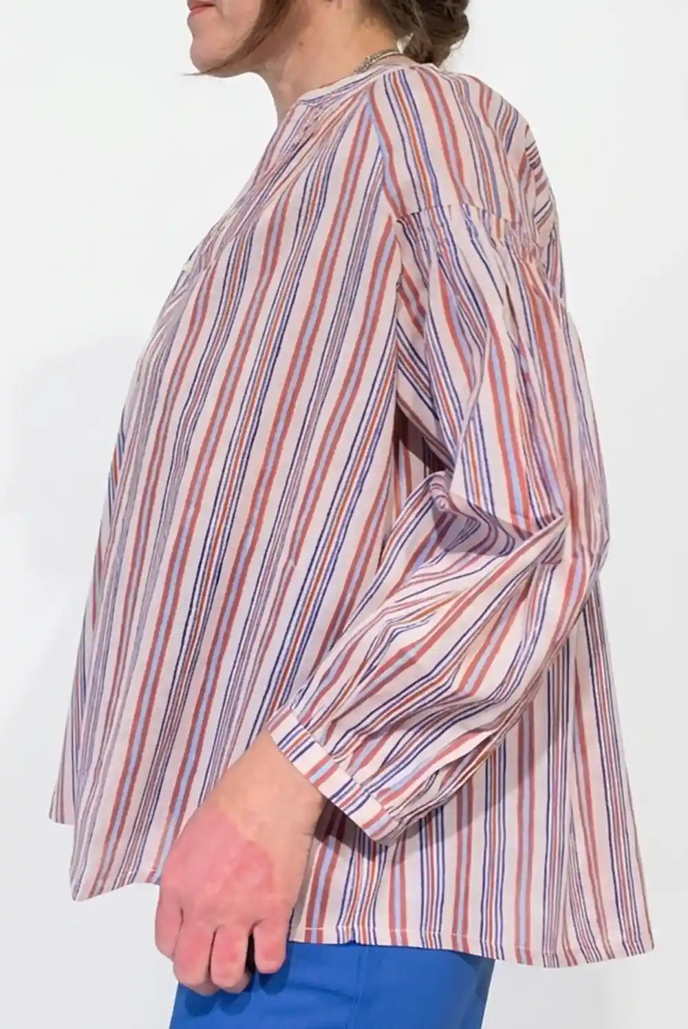 Blusa cotone righe manica palloncino