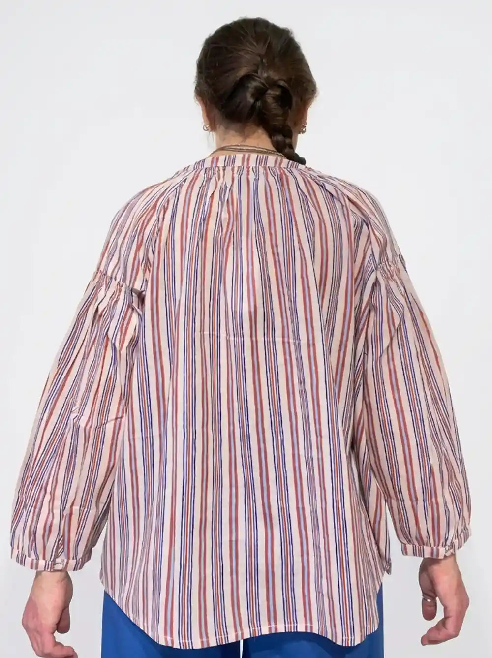Blusa cotone righe manica palloncino