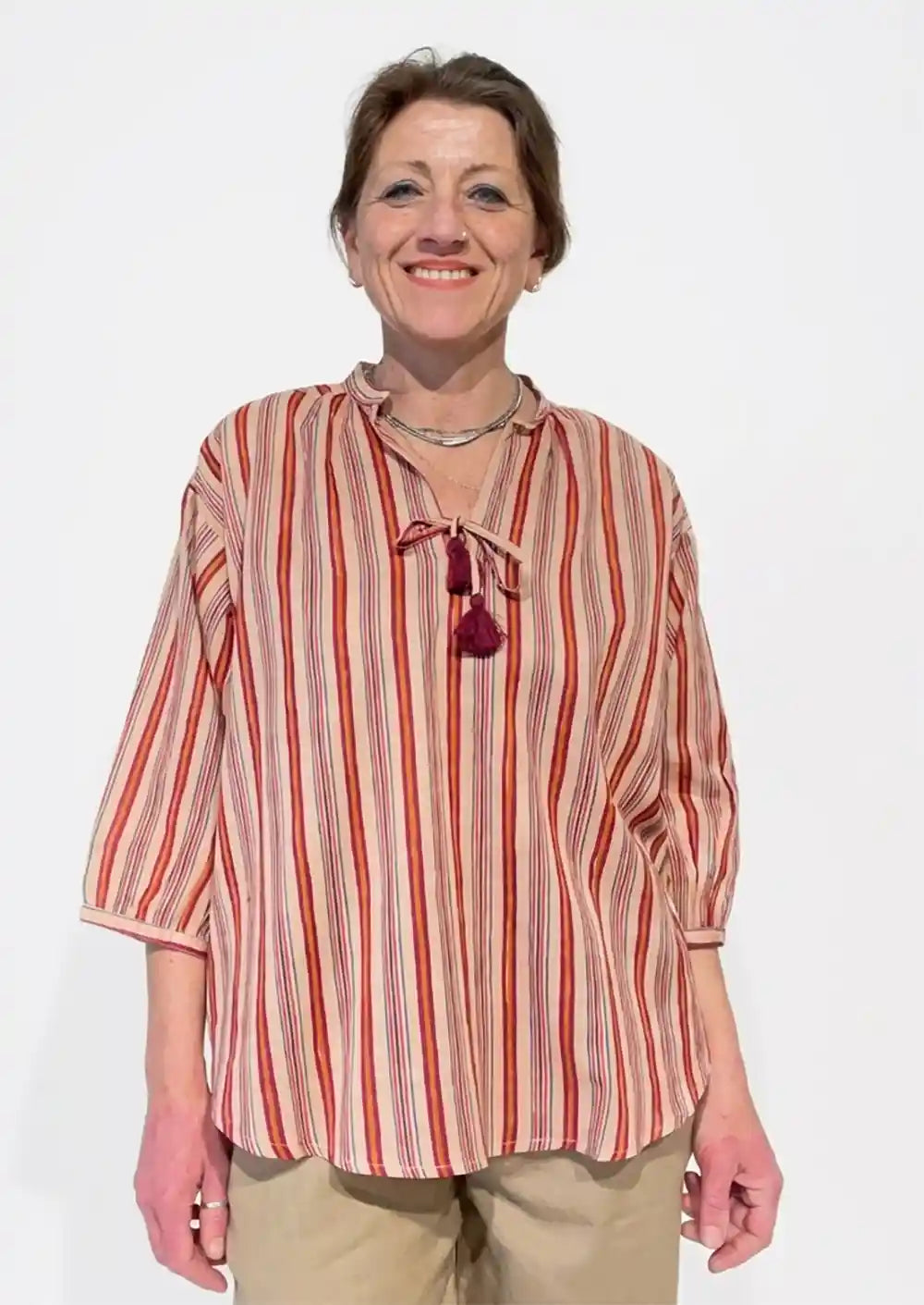 Blusa donna cotone leggero righe multicolore