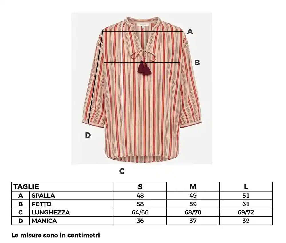 Blusa cotone righe nappine