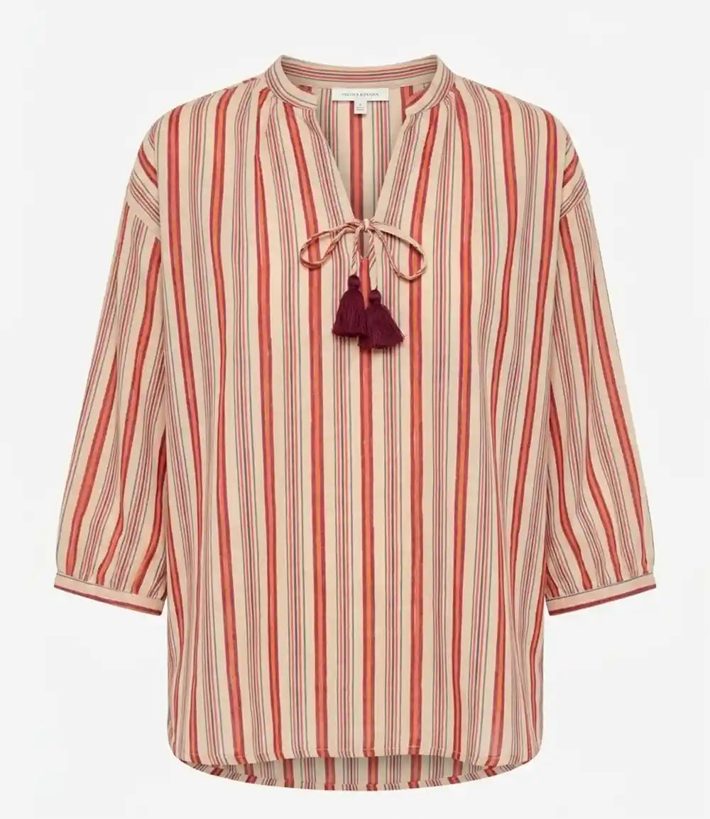Blusa cotone righe nappine