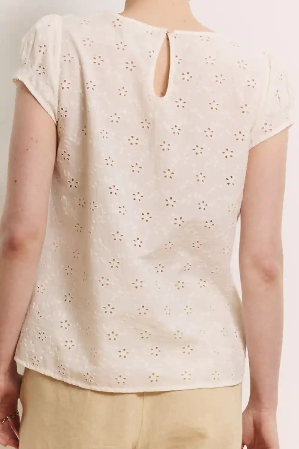 Blusa cotone biologico apertura goccia madreperla retro elegante