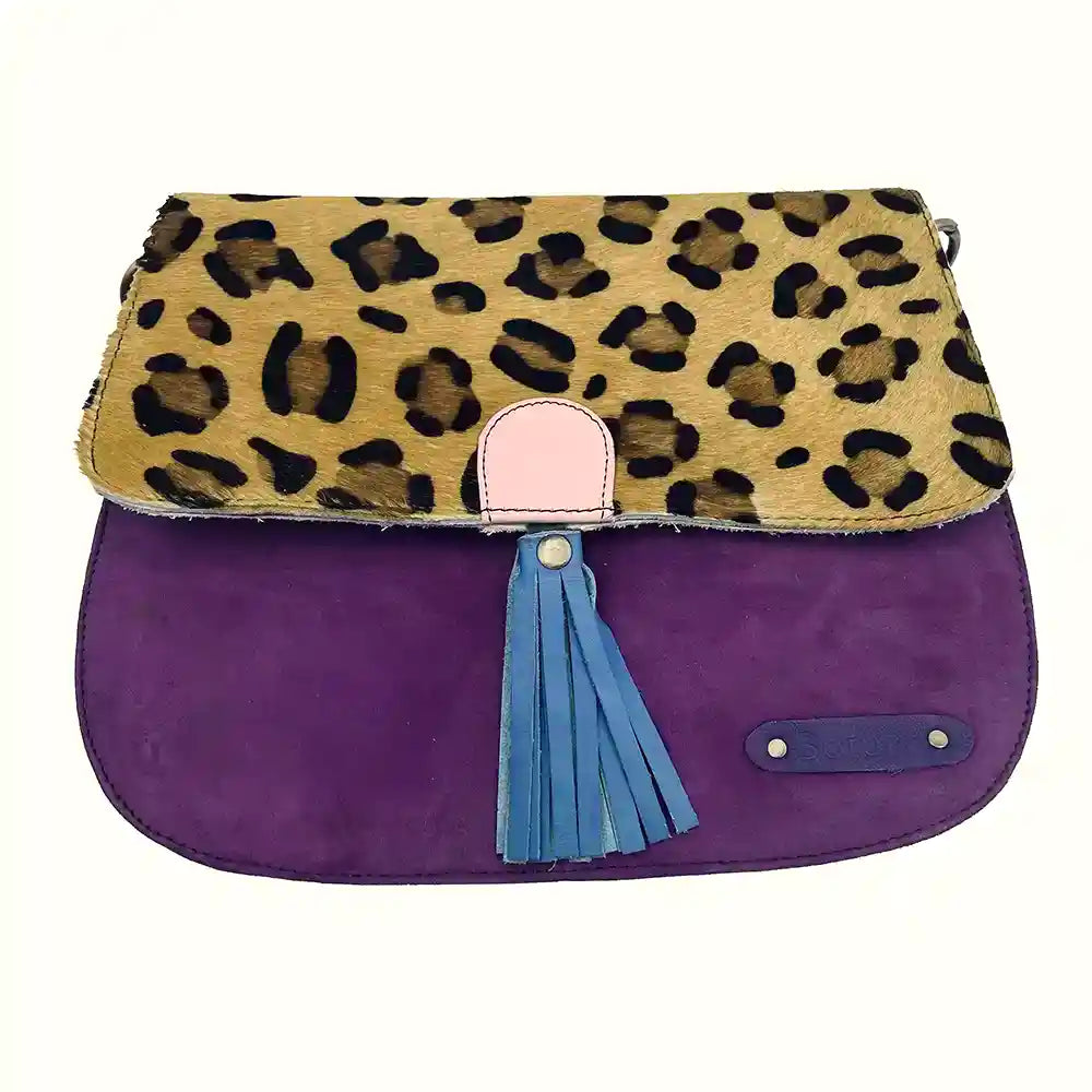 Borsa in pelle scamosciata con tracolla color viola