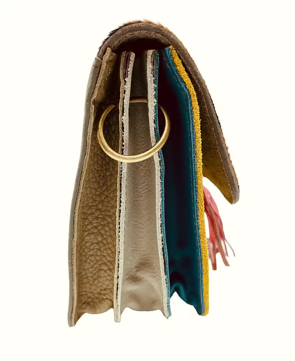 Borsetta gialla in pelle scamosciata con tracolla