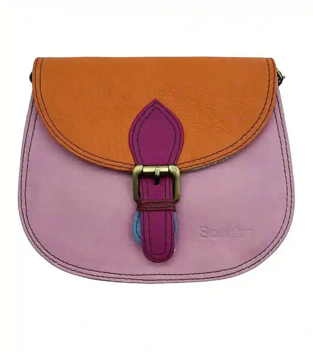 Borsa in pelle riciclata rosa e arancio con fibbia