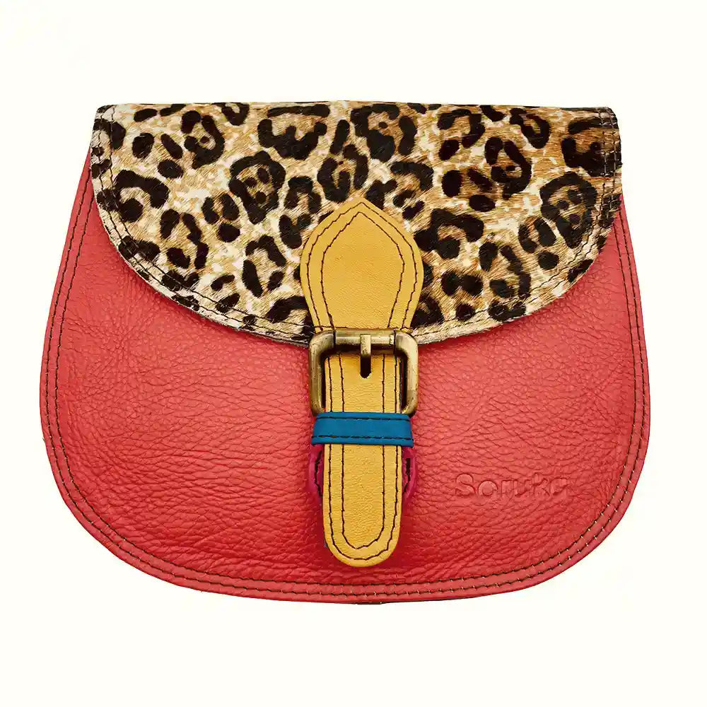 Borsetta in pelle liscia e animalier