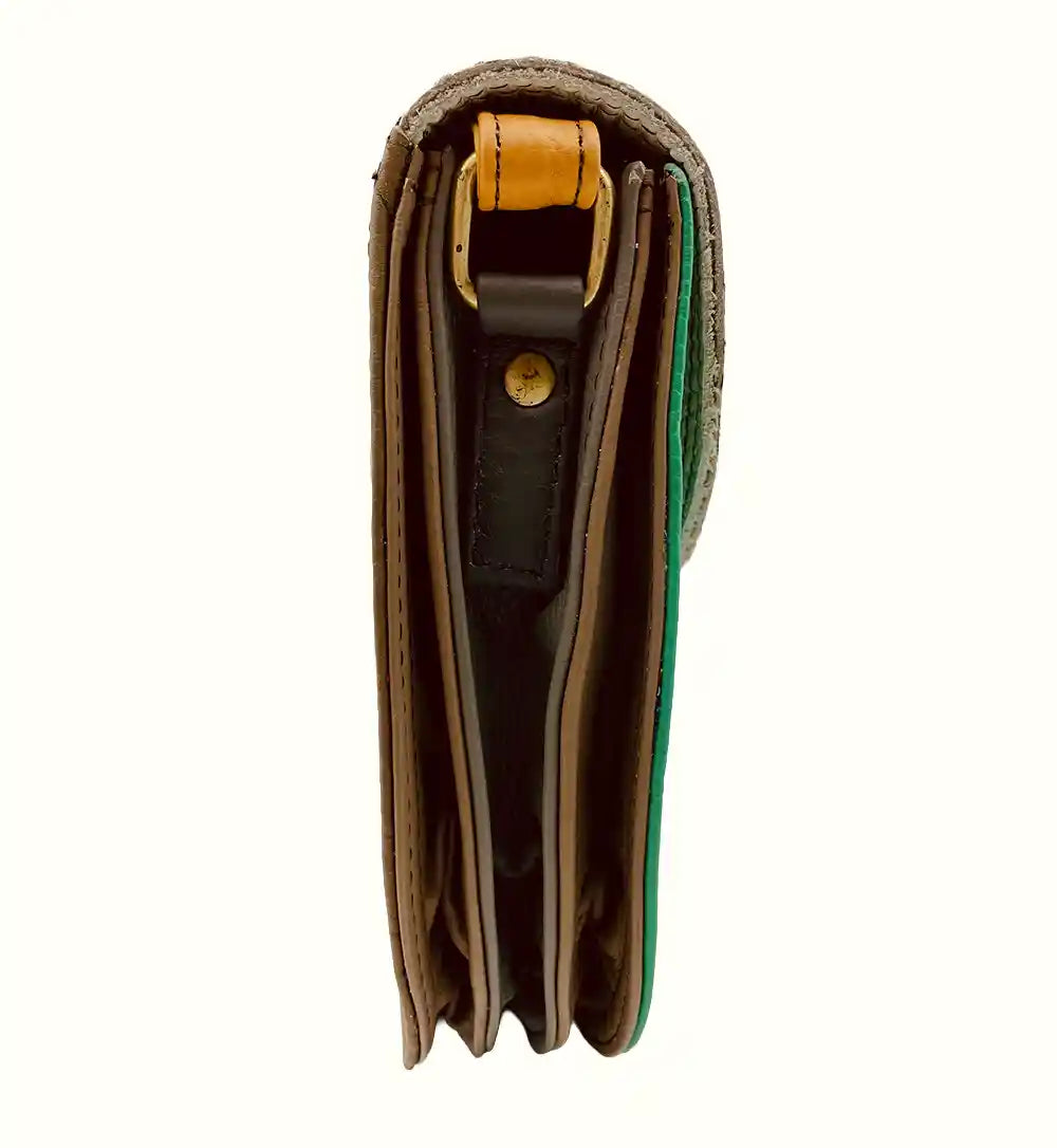 Borsetta in pelle liscia e animalier