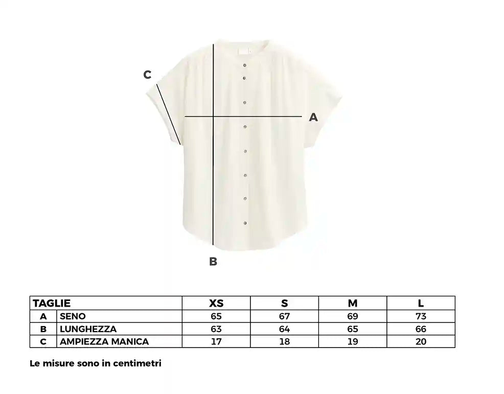 Camicia scollo coreano cotone bio bianca con manica scesa