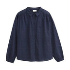 Fronte camicia blu navy cotone biologico GOTS
