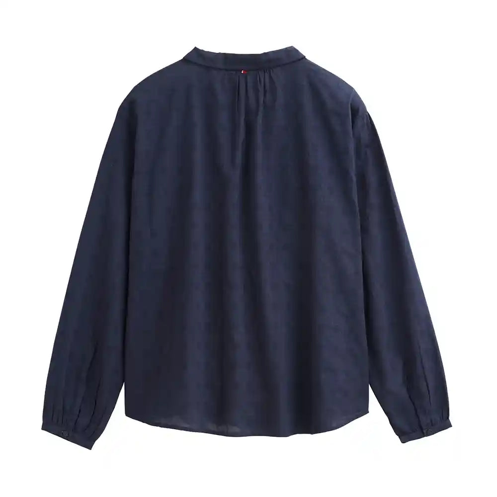 Retro camicia blu navy cotone biologico GOTS