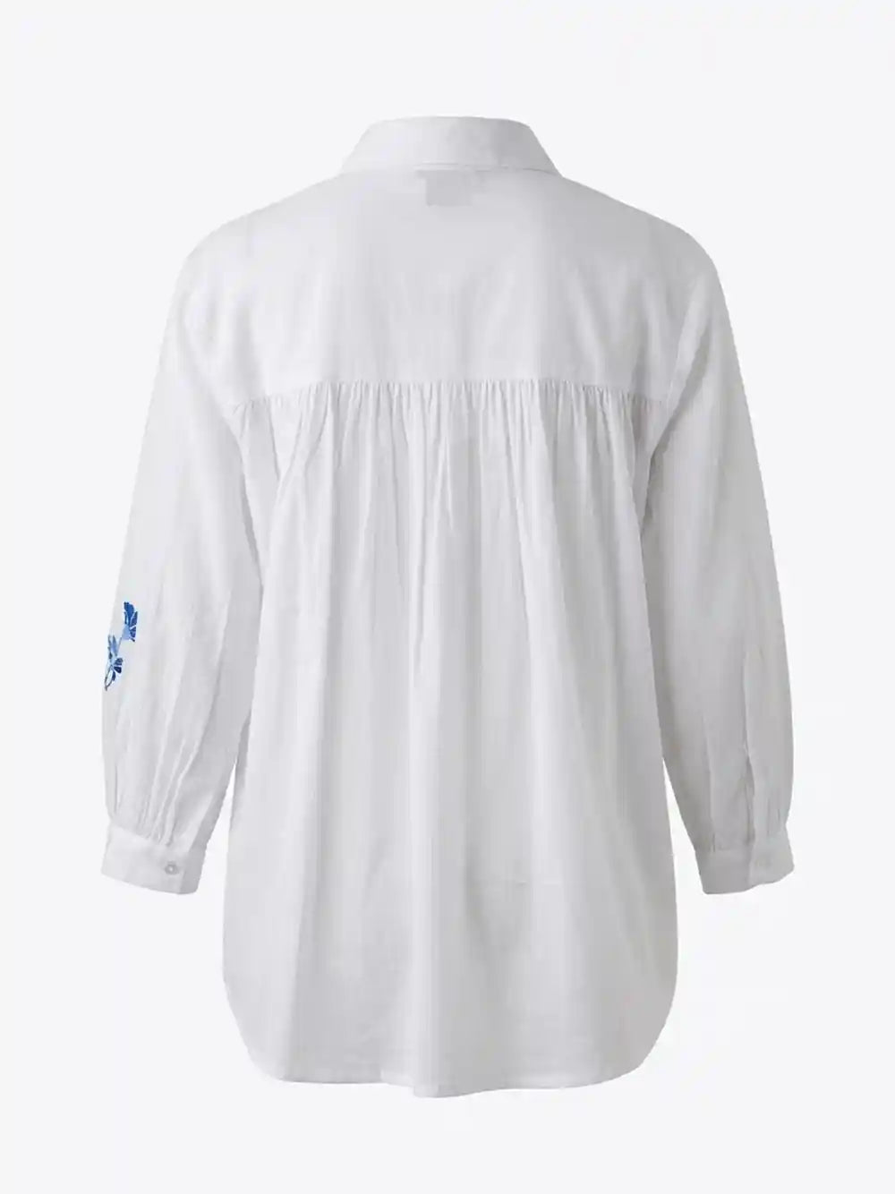 Camicia cotone bianca ricami floreali blu