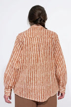 Camicia cotone block print foglioline terracotta