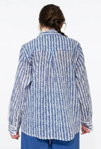 Camicia cotone block print foglioline blu