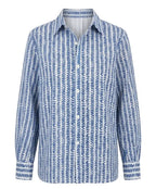 Camicia cotone block print foglioline blu