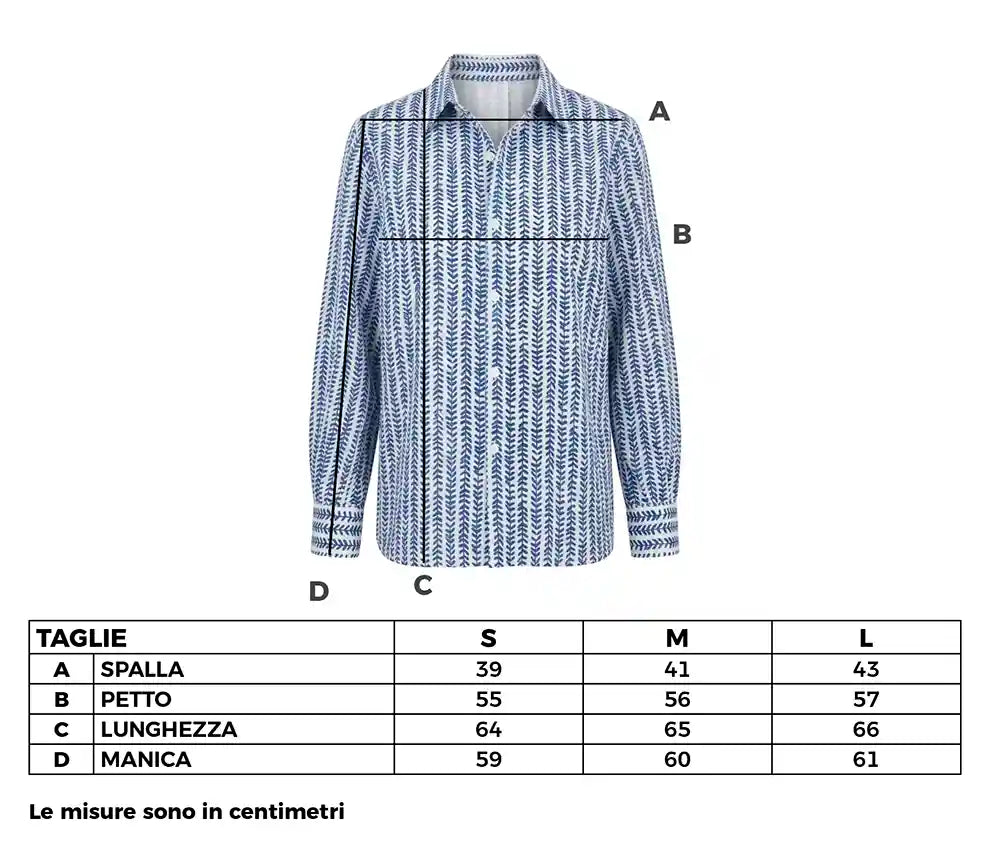 Camicia cotone block print foglioline blu