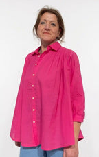 Camicia cotone fucsia over manica 3/4