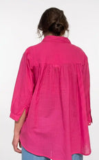 Camicia cotone fucsia over manica 3/4