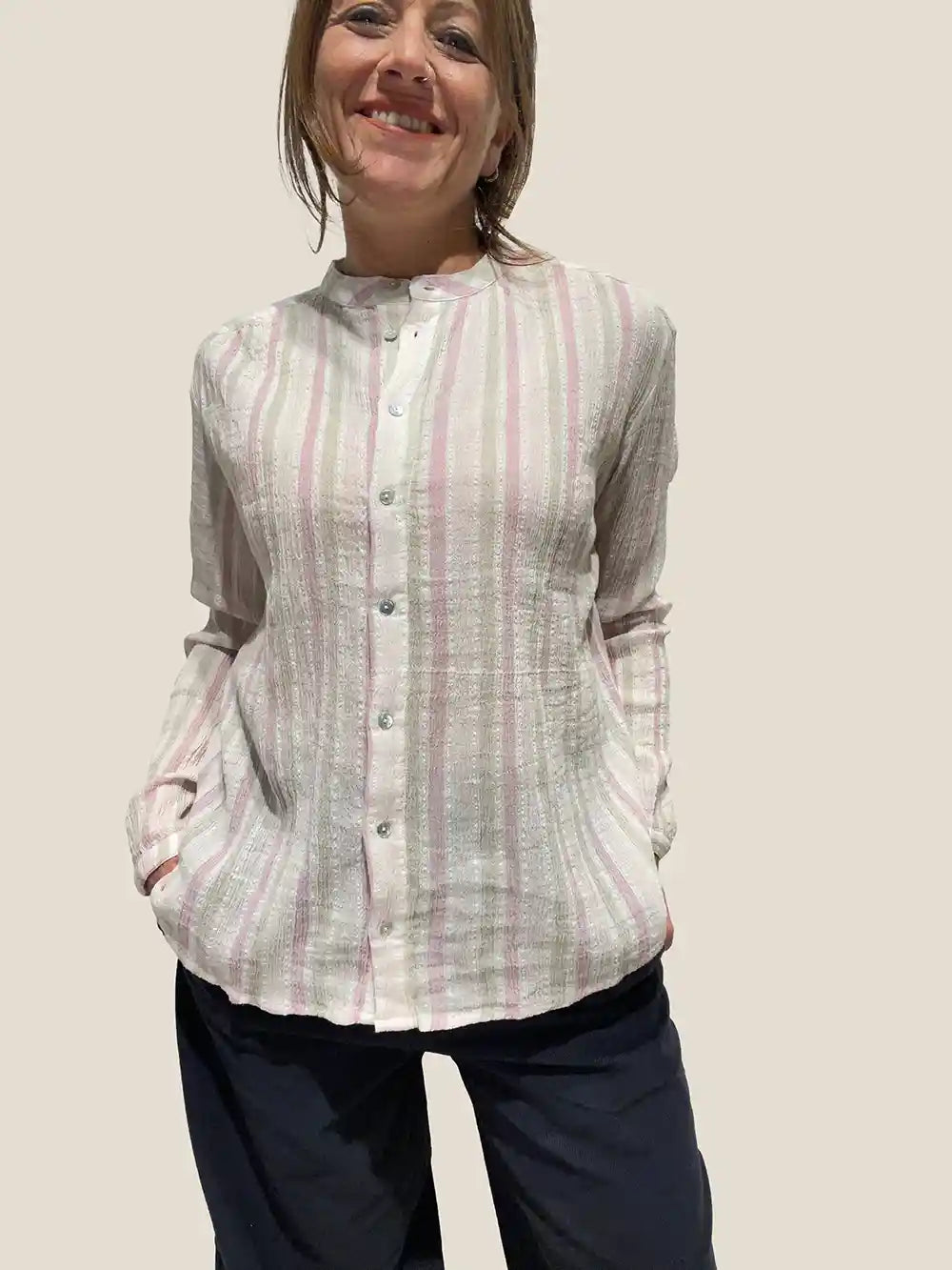 Camicia donna a righe in cotone biologico