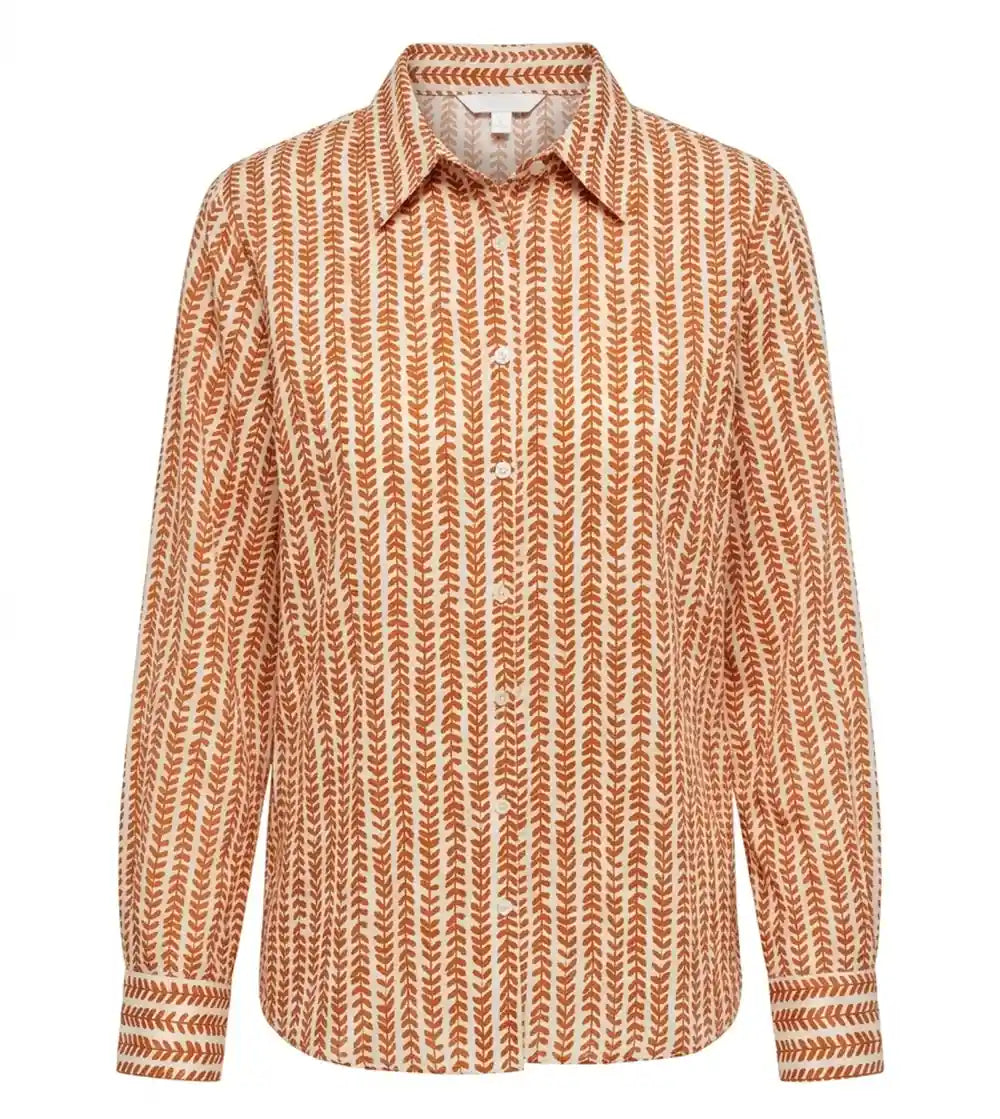 Camicia cotone block print foglioline terracotta