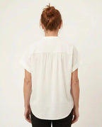 Camicia donna scollo coreano cotone biologico bianca retro