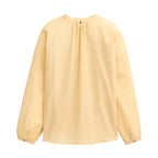 Camicia cotone biologico giallo paglierino scollo coreano vista posteriore