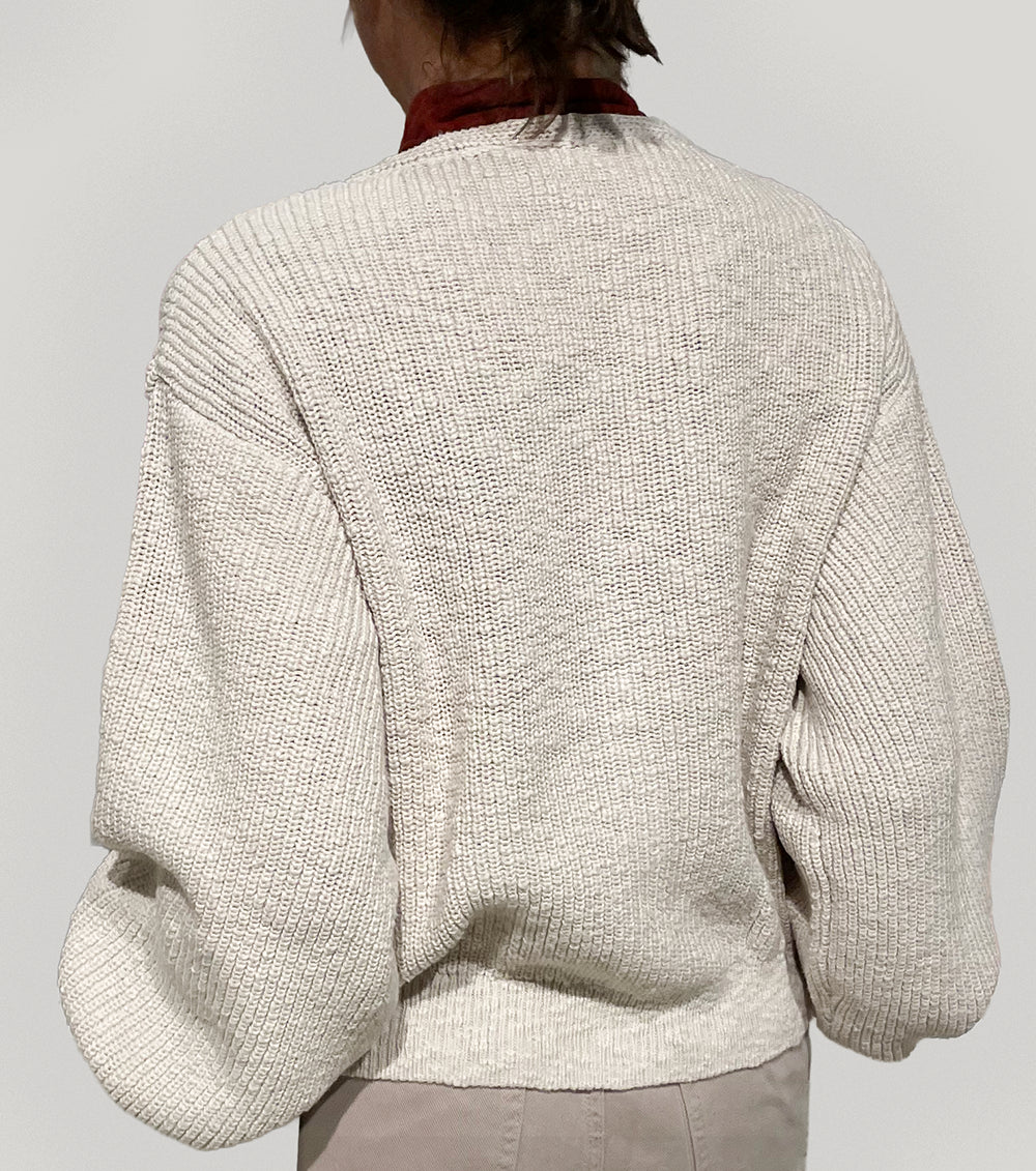 Retro cardigan donna ecrù in cotone biologico GOTS con maniche lunghe