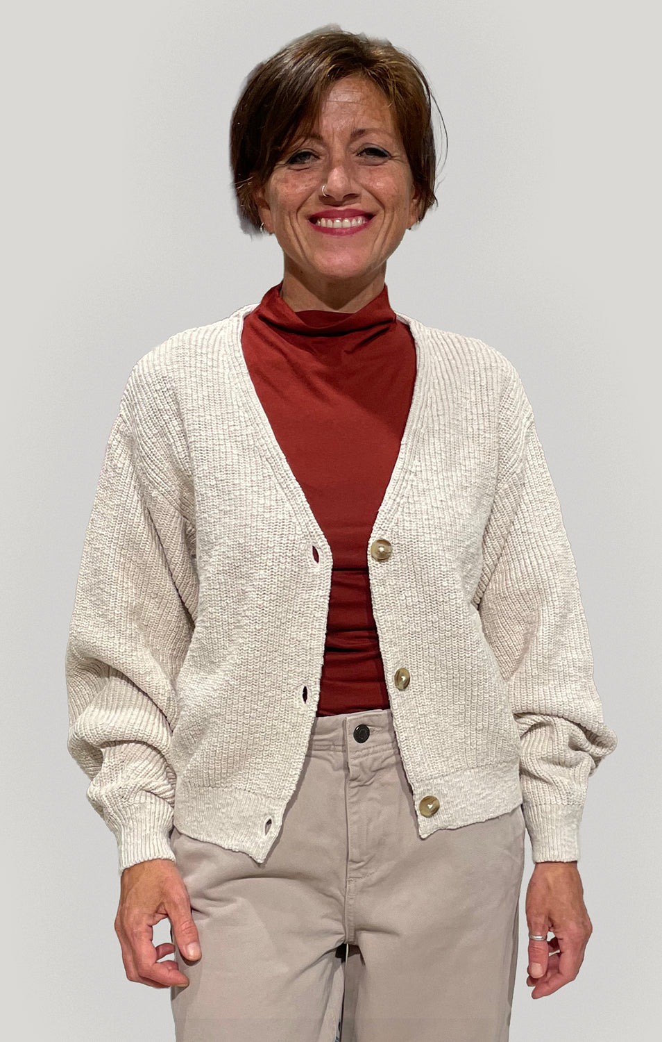 Cardigan donna in cotone biologico GOTS – Ecrù