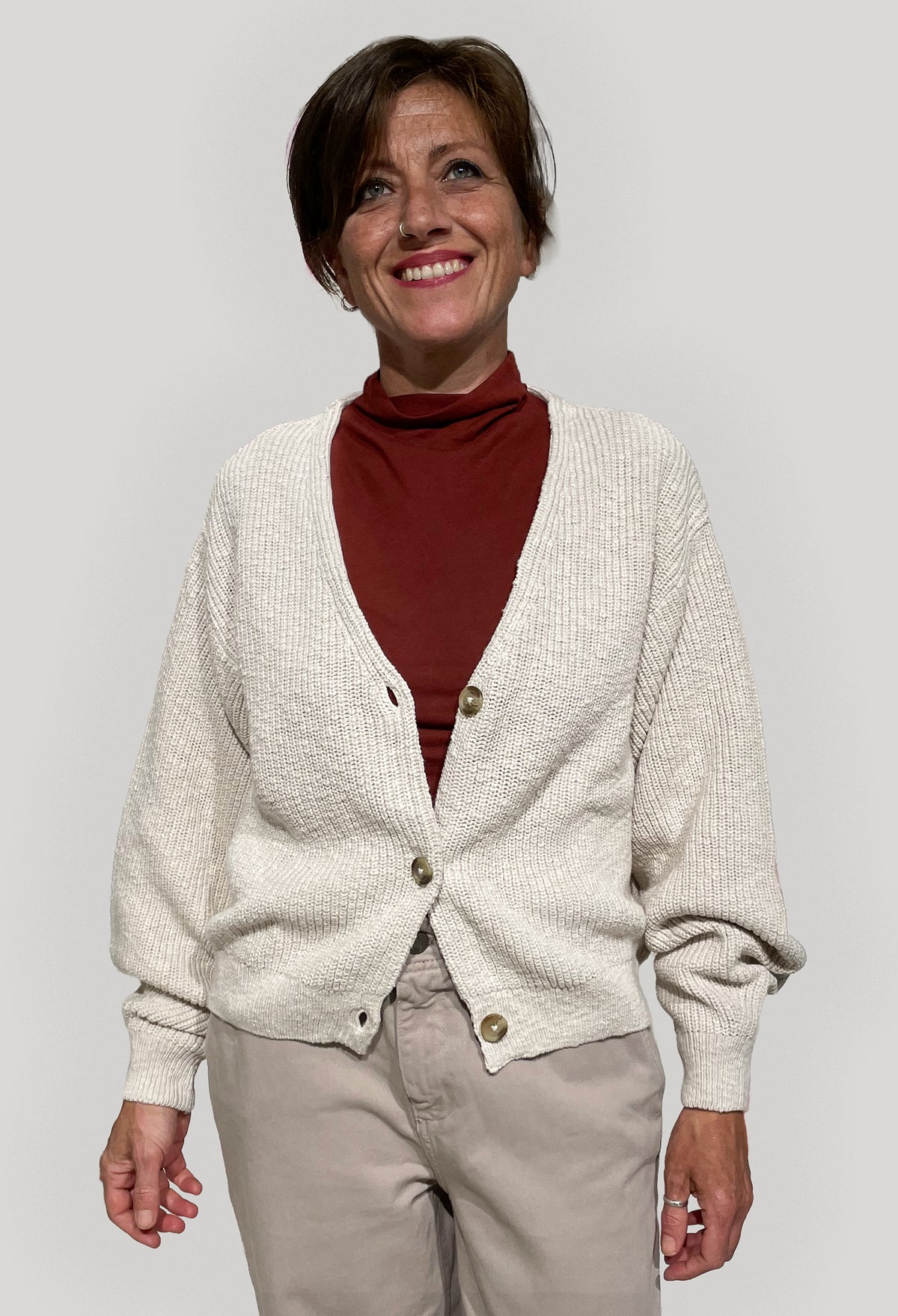 Cardigan donna in cotone biologico GOTS – Ecrù